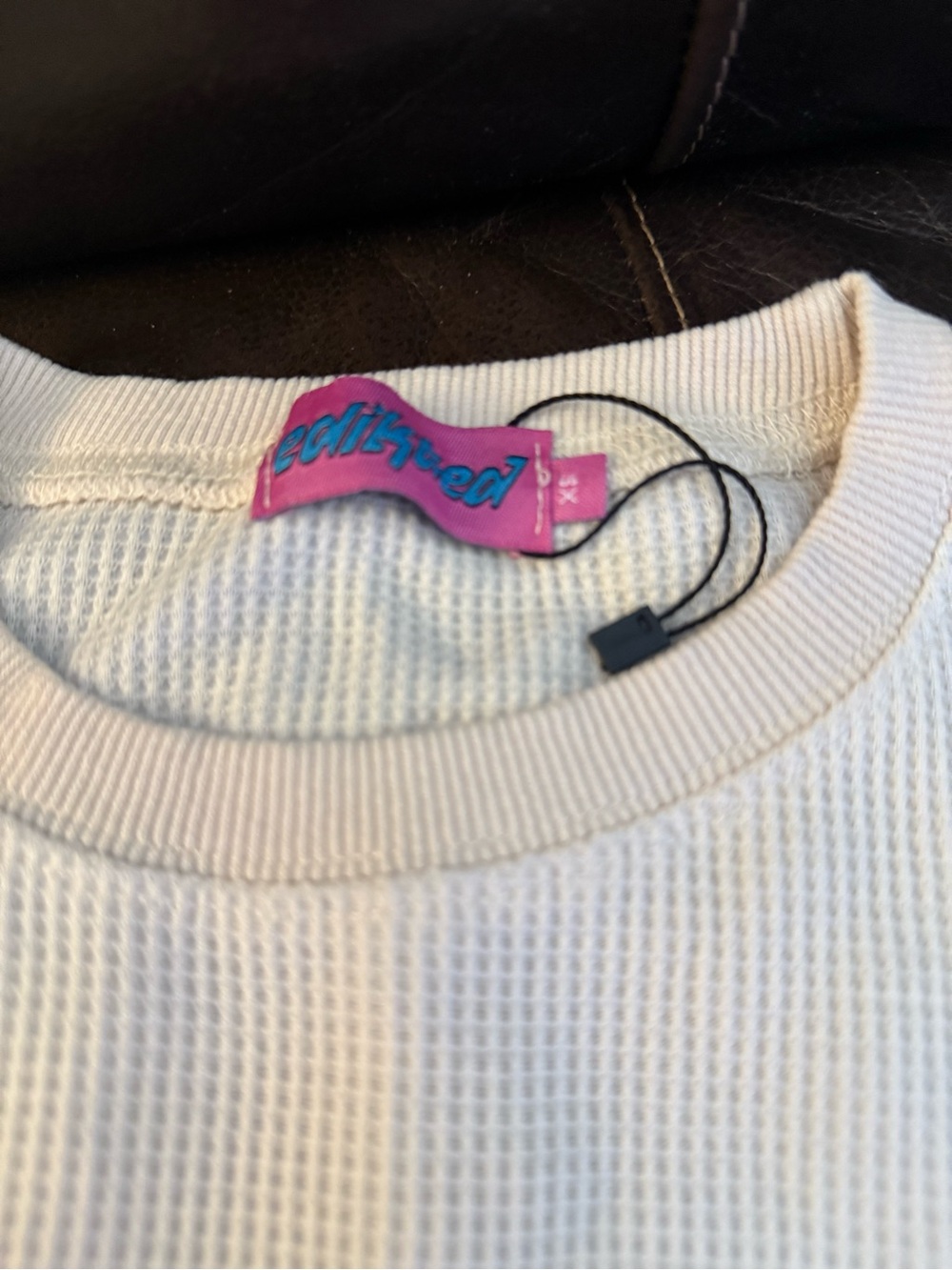 Edikted Cream Waffle Knit Long Sleeve Tee with Navy 88 Graphic - Picture 2 of 2